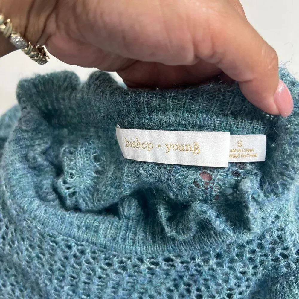 Bishop & Young Anthropologie Ruffle Neck Sweater Wool Blend Small Women